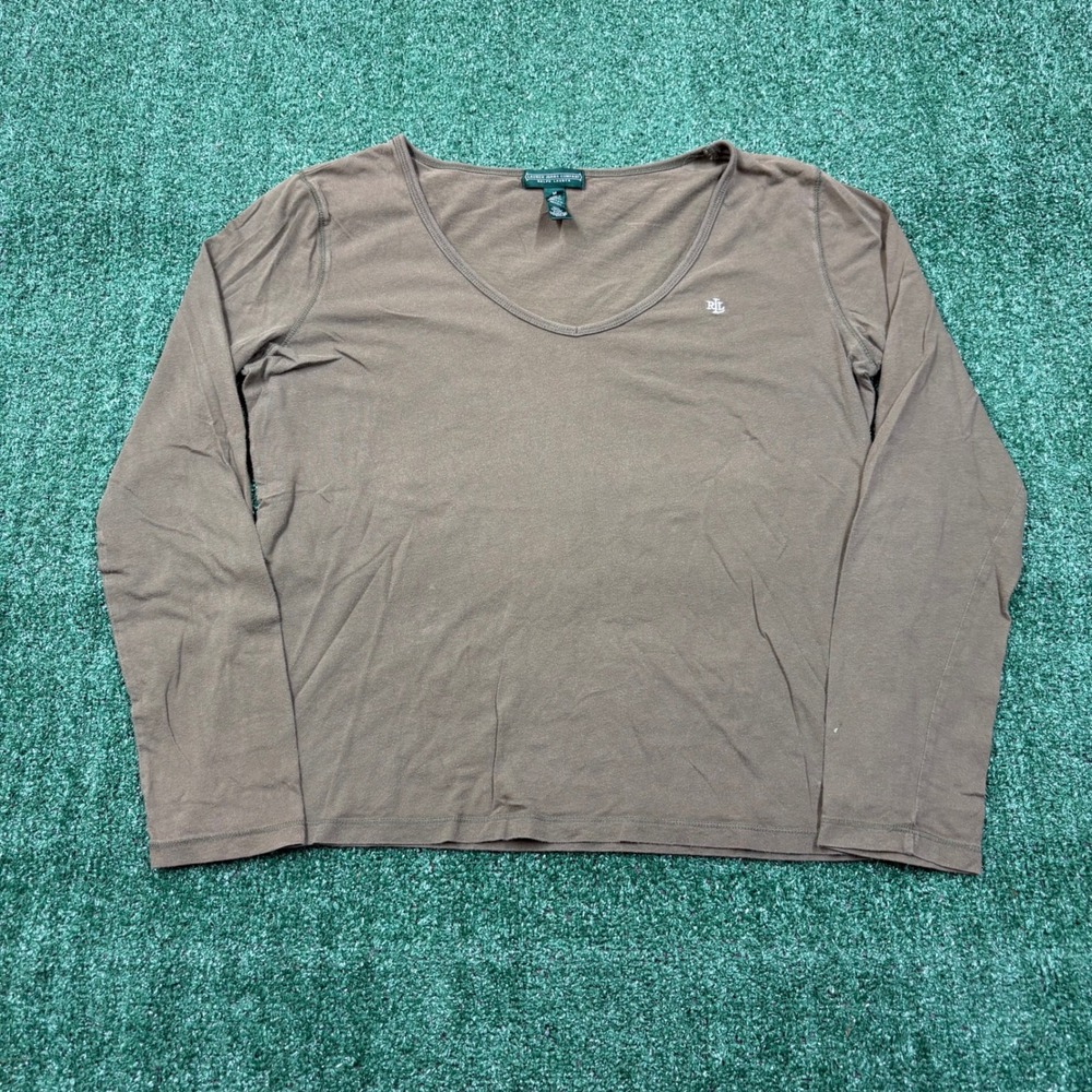 Vintage 2000's Lauren Ralph Lauren T-shirt Long Sleeve Brown Scoop Neck Womens M